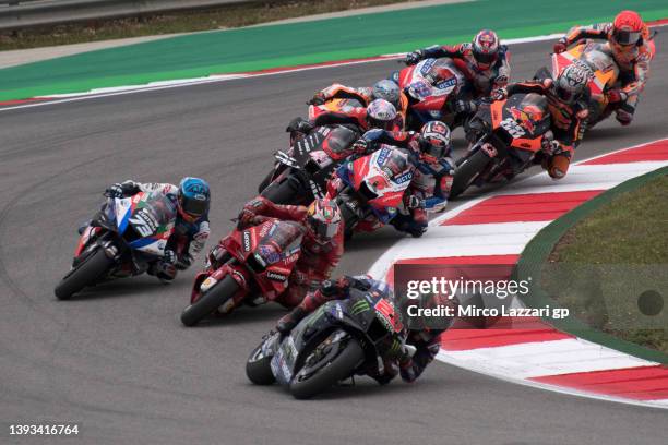 Fabio Quartararo of France and Monster Energy Yamaha MotoGP Team leads the field during the MotoGp race during the MotoGP Of Portugal - Race at...