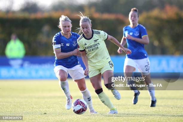 Beth Mead of Arsenal Women battles with Izzy Christiansen of Everton during the Barclays FA Women's Super League match between Everton Women and...