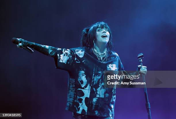 Billie Eilish performs on the Coachella stage during the 2022 Coachella Valley Music And Arts Festival on April 23, 2022 in Indio, California.