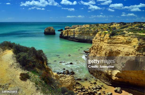 view of sao rafael beach, albufeira, algarve, portugal - albufeira stock pictures, royalty-free photos & images
