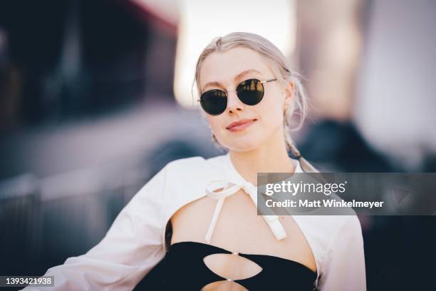 Phoebe Bridgers poses backstage at the Gobi Tent at the 2022 Coachella Valley Music And Arts Festival on April 23, 2022 in Indio, California.