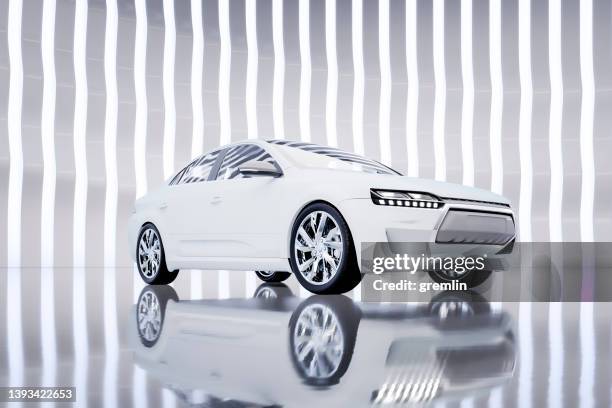 generic modern car on display - car inside showroom stock pictures, royalty-free photos & images