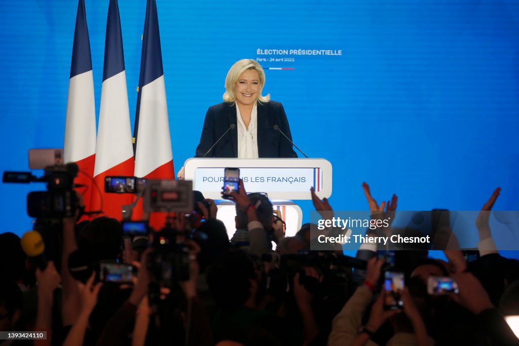 Election Night With Marine Le Pen's Rassemblement Nationale Party For France's 2022 Presidential Race Results