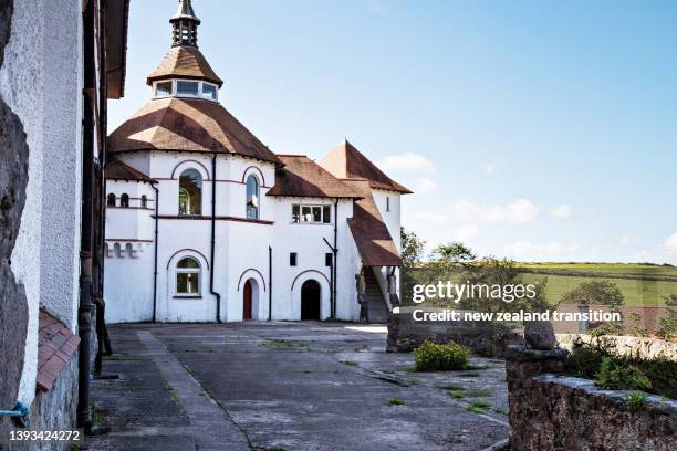 caldey abbey on caldey island, pembrokeshire, uk - tenby wales stock pictures, royalty-free photos & images