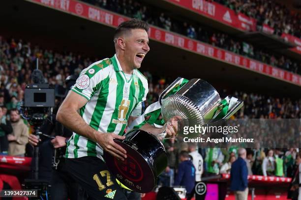 Joaquin Sanchez of Real Betis celebrates with the Copa del Rey Trophy after the Copa del Rey final match between Real Betis and Valencia CF at...