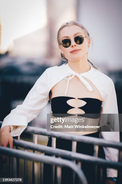 Phoebe Bridgers poses backstage at the Gobi Tent at the 2022 Coachella Valley Music And Arts Festival on April 23, 2022 in Indio, California.