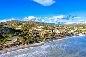 View of beach and hotels of Pissouri.Limassol District, Cyprus
