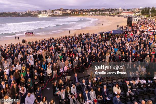 Crowds are seen at the North Bondi RSL Sub-branch dawn service on April 25, 2022 in Sydney, Australia. Anzac day is a national holiday in Australia,...