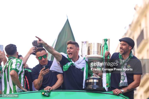 Joaquin Sanchez of Real Betis shows the trophy during the celebration of Real Betis Balompie as winners of the Spanish Cup, Copa del Rey, with the...
