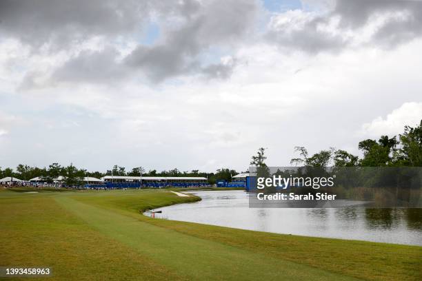 View of the 18th green during the final round of the Zurich Classic of New Orleans at TPC Louisiana on April 24, 2022 in Avondale, Louisiana.
