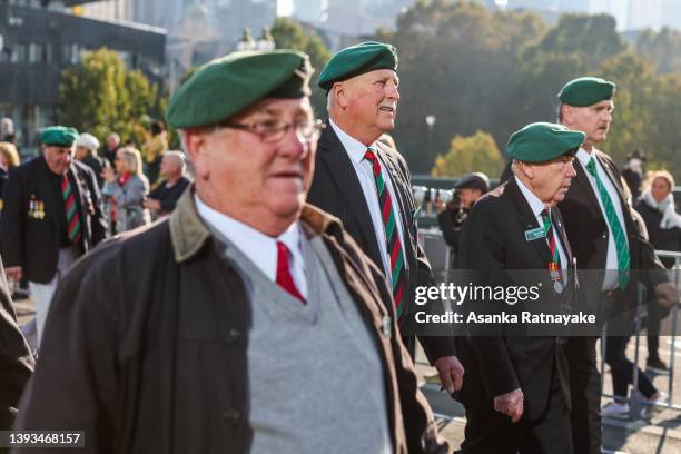 Veterans are seen marching on April 25, 2022 in Melbourne, Australia. Anzac day is a national holiday in Australia, traditionally marked by a dawn...