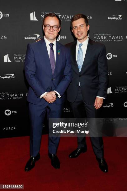 Chasten Buttigieg and Pete Buttigieg attend the 23rd Annual Mark Twain Prize For American Humor at The Kennedy Center on April 24, 2022 in...