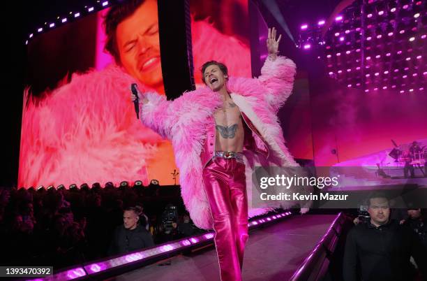 Harry Styles performs on the Coachella stage during the 2022 Coachella Valley Music And Arts Festival on April 22, 2022 in Indio, California.