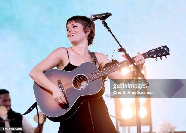 Maggie Rogers performs on the Coachella stage during the 2022 Coachella Valley Music And Arts Festival on April 24, 2022 in Indio, California.