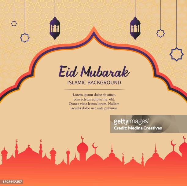 arabic ornamental patterned background of islamic mosque, design greeting card for ramadan kareem - ramadan mosque stock illustrations