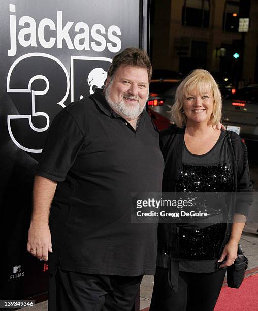 Phil Margera and April Margera arrive at the Los Angeles Premiere of "Jackass 3D" at the Grauman's Chinese Theatre on October 13, 2010 in Hollywood,...