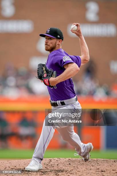 Chad Kuhl of the Colorado Rockies delivers a pitch against the Detroit Tigers at Comerica Park on April 24, 2022 in Detroit, Michigan.