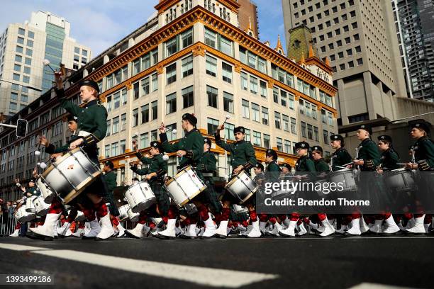 War veterans, defence personnel and war widows make their way down Elizabeth Street during the ANZAC Day parade on April 25, 2022 in Sydney,...