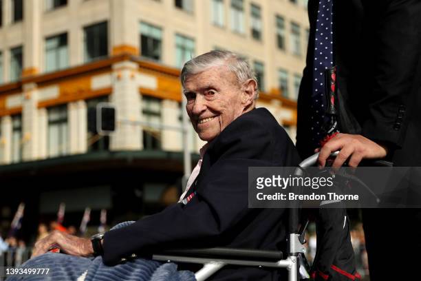 War veterans, defence personnel and war widows make their way down Elizabeth Street during the ANZAC Day parade on April 25, 2022 in Sydney,...