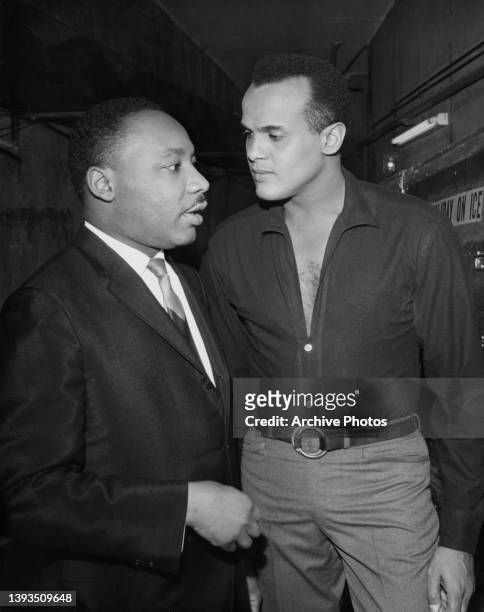 American civil rights activist and Baptist minister Martin Luther King Jr in conversation with American singer-songwriter and civil rights activist...