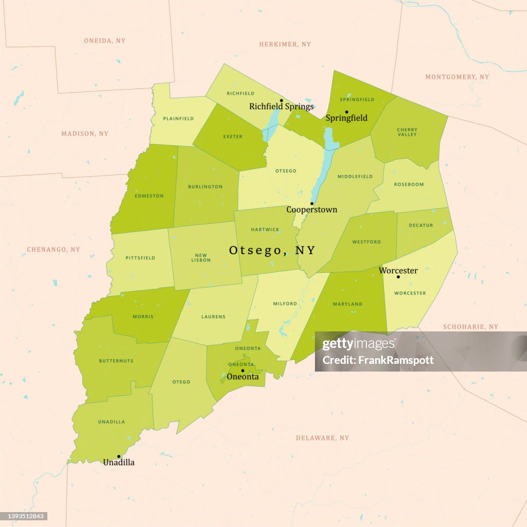 NY Otsego Mapa Vectorial Verde