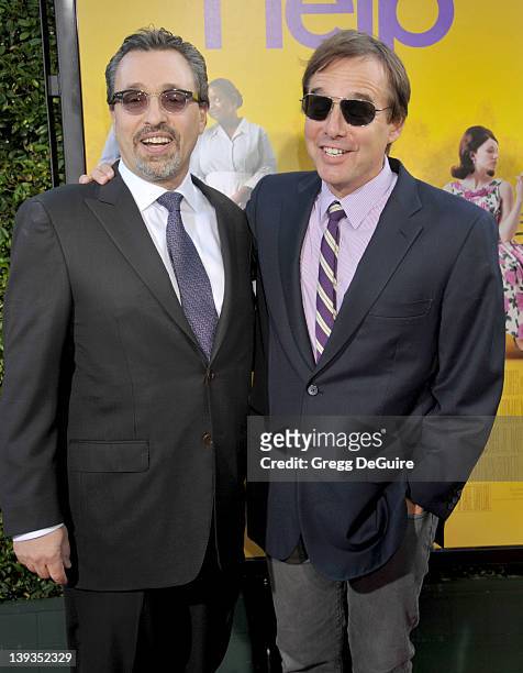 Michael Barnathan and Chris Columbus arrive at "The Help" World Premiere at the Samuel Goldwyn Theater on August 9, 2011 in Beverly Hills, California.