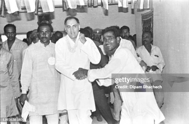 Rajiv Gandhi at Ahmedabad visit Gujarat India on 12th November 1989.