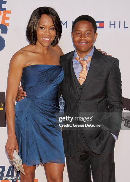 Regina King and son Ian Alexander Jr arrive at the 18th Annual Race To Erase MS at the Hyatt Regency Century Plaza Hotel on April 29, 2011 in Century...