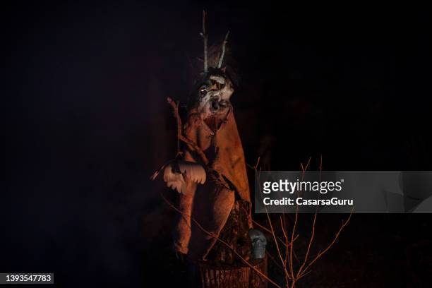 spooky forest entity in the night - paganism stock pictures, royalty-free photos & images