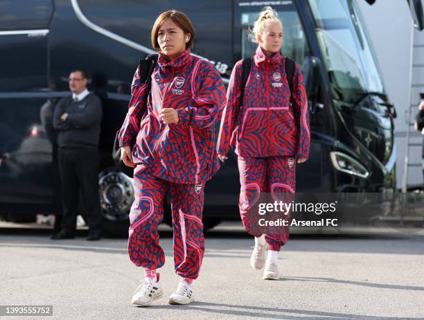 Mana Iwabuchi of Arsenl arrives at the stadium before the Barclays FA Women's Super League match between Everton Women and Arsenal Women at Walton...