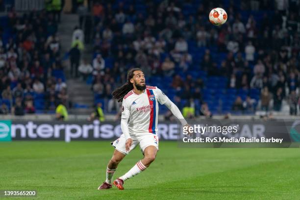 Jason Denayer of Olympique Lyonnais tries to control the ball during the UEFA Europa League Quarter Final Leg Two match between Olympique Lyonnais...