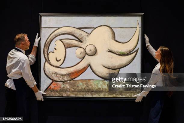 Pablo Picasso’s Femme nue couchée, 1932 goes on view at Sotheby's on April 25, 2022 in London, England. The work features in Modern Evening Auction...