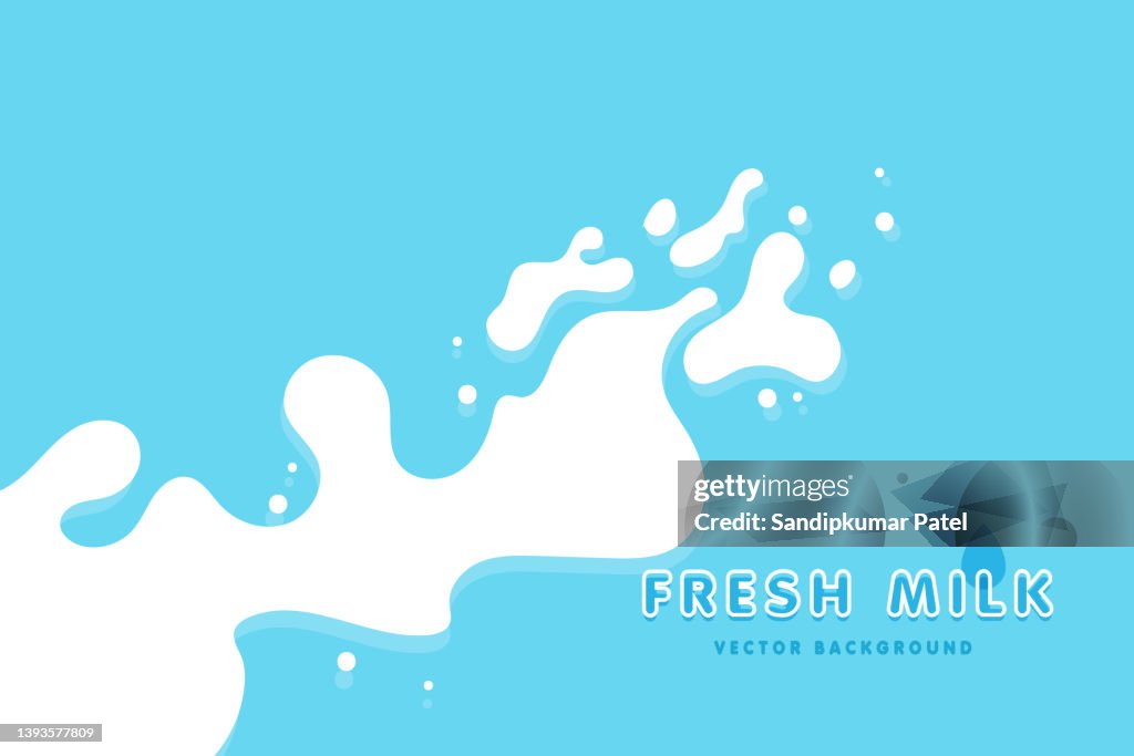 Milk wave on blue background. Splash of yogurt cream background