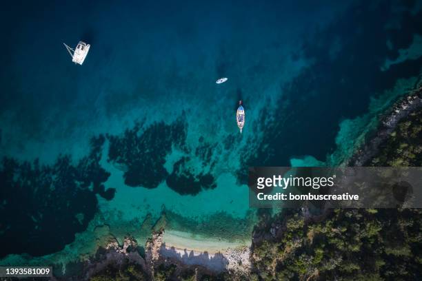aerial view of clear turquoise sea - antalya stock pictures, royalty-free photos & images