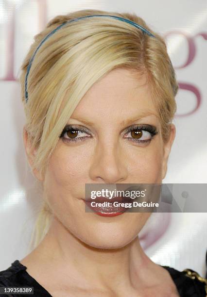 Tori Spelling arrives at the 7th Anniversary of Harry Hamlin and Lisa Rinna's boutique, "Belle Grey", February 12, 2010 in Sherman Oaks, California.