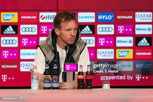 Head coach Julian Nagelsmann of FC Bayern Muenchen on the press conference after the Bundesliga match between FC Bayern München and Borussia Dortmund...