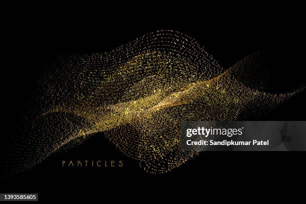 sparkling golden particles wave on black background - gold particle stock illustrations