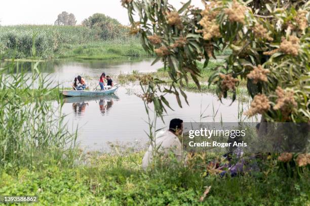 Coptic Christian families celebrate the Spring Festival known as Sham el-Nessim by the Nile banks on April 25, 2022 in Al Barsha village, a village...