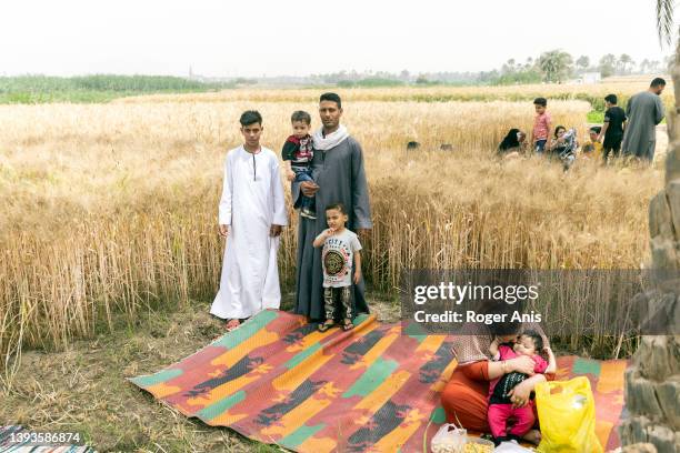 Coptic Christian families celebrate the Spring Festival known as Sham el-Nessim by the Nile banks on April 25, 2022 in Al Barsha village, a village...