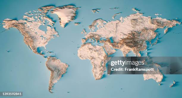 mappa del mondo 3d rendering mappa topografica neutra - 3d map of asia foto e immagini stock