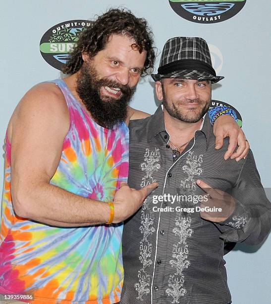 Rupert Boneham and Russell Hantz arrive at Survivor 10 Year Anniversary Party at CBS Television City on January 9, 2010 in Los Angeles, California.