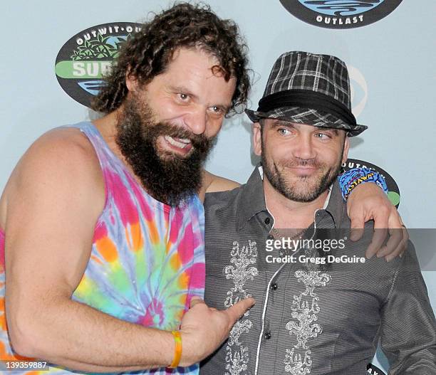 Rupert Boneham and Russell Hantz arrive at Survivor 10 Year Anniversary Party at CBS Television City on January 9, 2010 in Los Angeles, California.