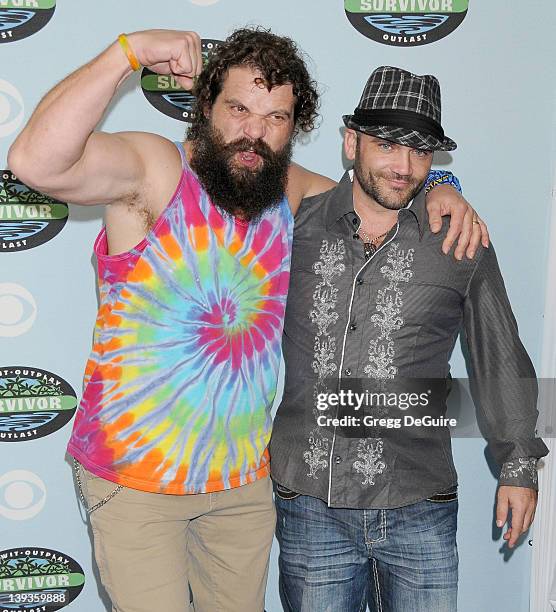 Rupert Boneham and Russell Hantz arrive at Survivor 10 Year Anniversary Party at CBS Television City on January 9, 2010 in Los Angeles, California.