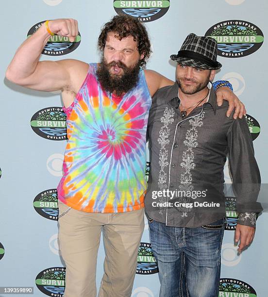 Rupert Boneham and Russell Hantz arrive at Survivor 10 Year Anniversary Party at CBS Television City on January 9, 2010 in Los Angeles, California.