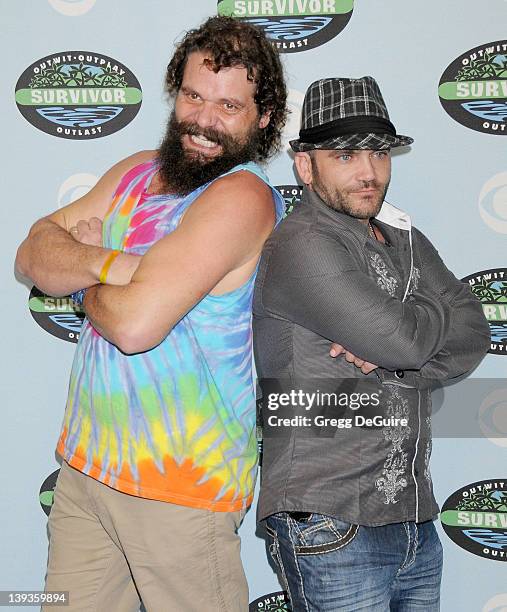 Rupert Boneham and Russell Hantz arrive at Survivor 10 Year Anniversary Party at CBS Television City on January 9, 2010 in Los Angeles, California.