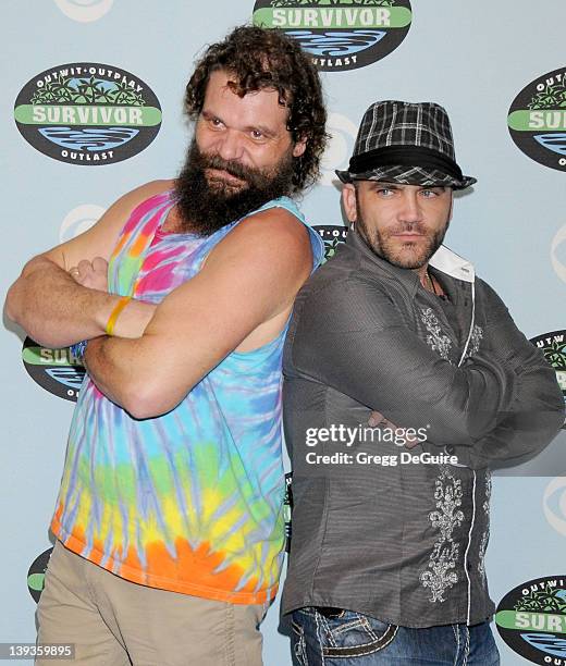 Rupert Boneham and Russell Hantz arrive at Survivor 10 Year Anniversary Party at CBS Television City on January 9, 2010 in Los Angeles, California.