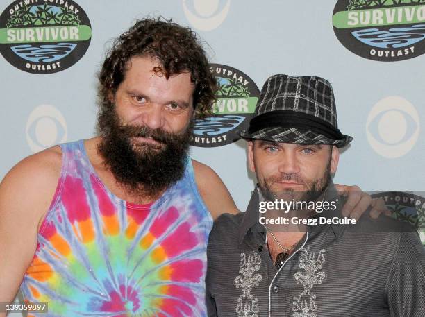 Rupert Boneham and Russell Hantz arrive at Survivor 10 Year Anniversary Party at CBS Television City on January 9, 2010 in Los Angeles, California.