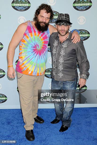 Rupert Boneham and Russell Hantz arrive at Survivor 10 Year Anniversary Party at CBS Television City on January 9, 2010 in Los Angeles, California.