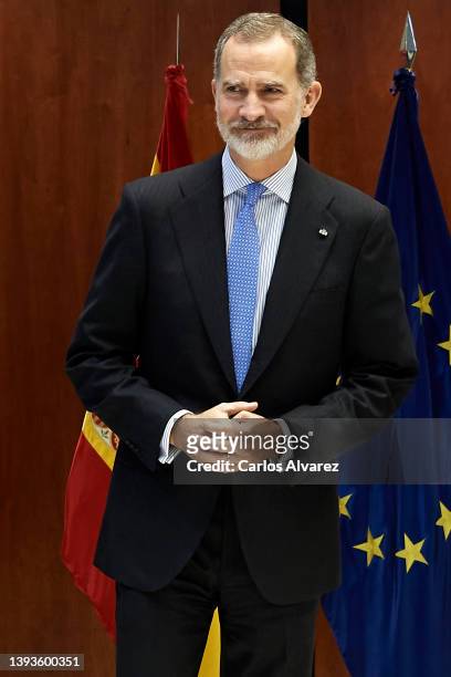 King Felipe VI of Spain attends an official lunch with members of the Constitutional Court on April 25, 2022 in Madrid, Spain.
