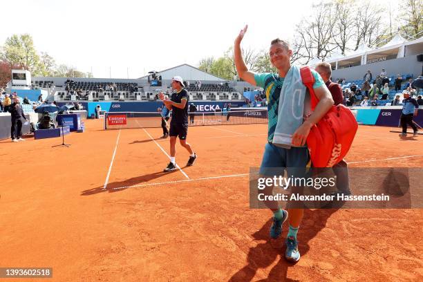 Philipp Kohlschreiber of Germany leaves the center court after his first round match against Daniel Altmaier of Germany on day three of the BMW Open...